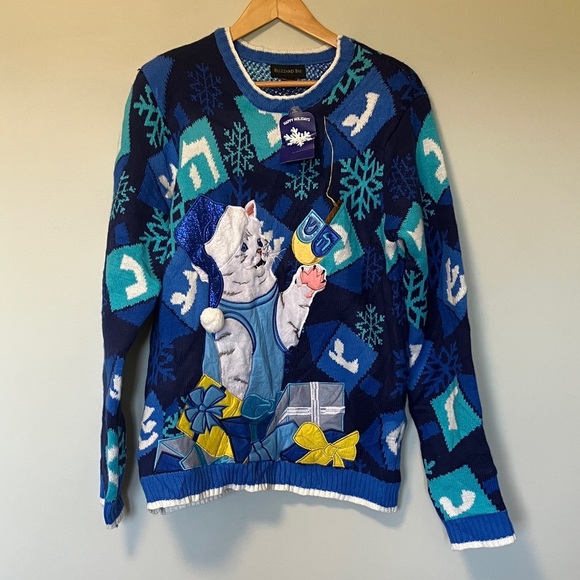 NWT Blizzard Bay Blue and White Cat Sweater - Picture 1 of 8